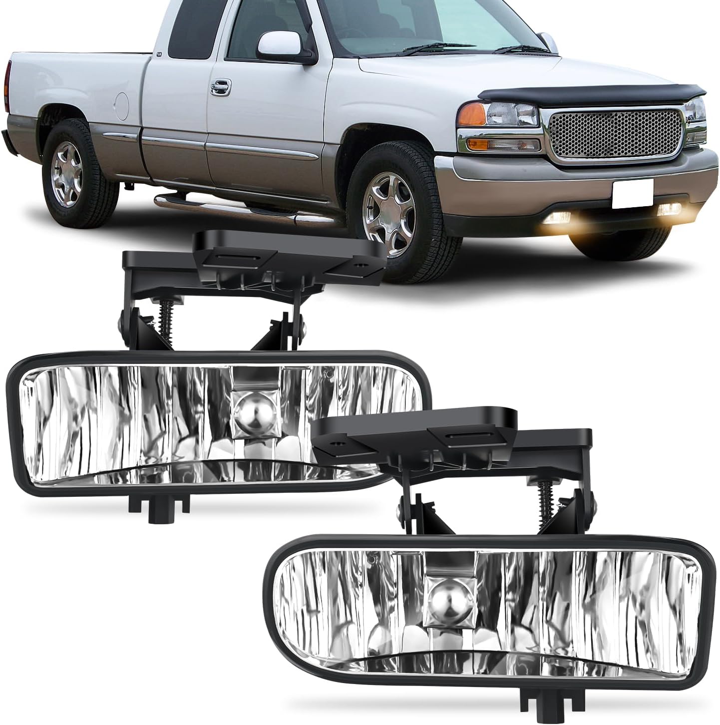 Nilight Fog Light Assembly Compatible with 1999 2000 2001 2002 GMC Sierra 1500 2500 2001-2002 Sierra 1500HD 2500HD 3500 2000-2006 Yukon Clear Lens