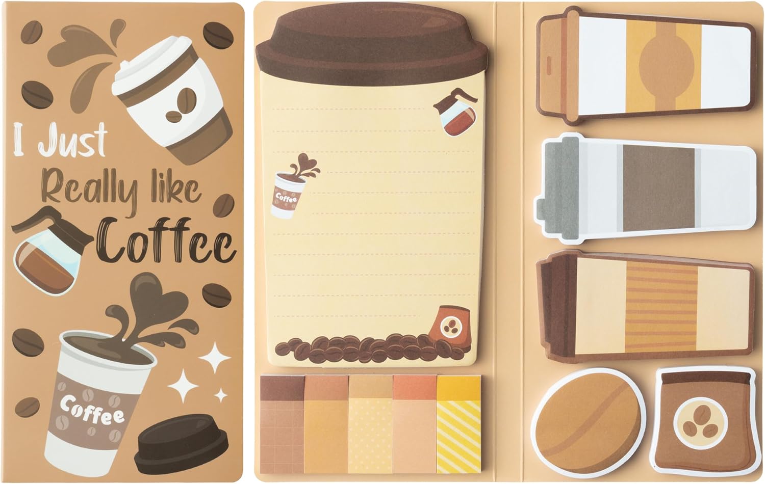 B1ykin Sticky Notes Set - Cartoon Theme Cute Self-Stick Notes Pad Gift, Self-Adhesive Writing Memo Pages Sticky to Do Notepad Separation Tabs for Kids Employee School Office (Coffee)