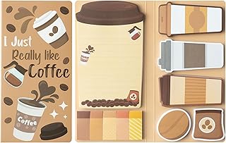 B1ykin Sticky Notes Set - Cartoon Theme Cute Self-Stick Notes Pad Gift, Self-Adhesive Writing Memo Pages Sticky to Do Notepad Separation Tabs for Kids Employee School Office (Coffee)