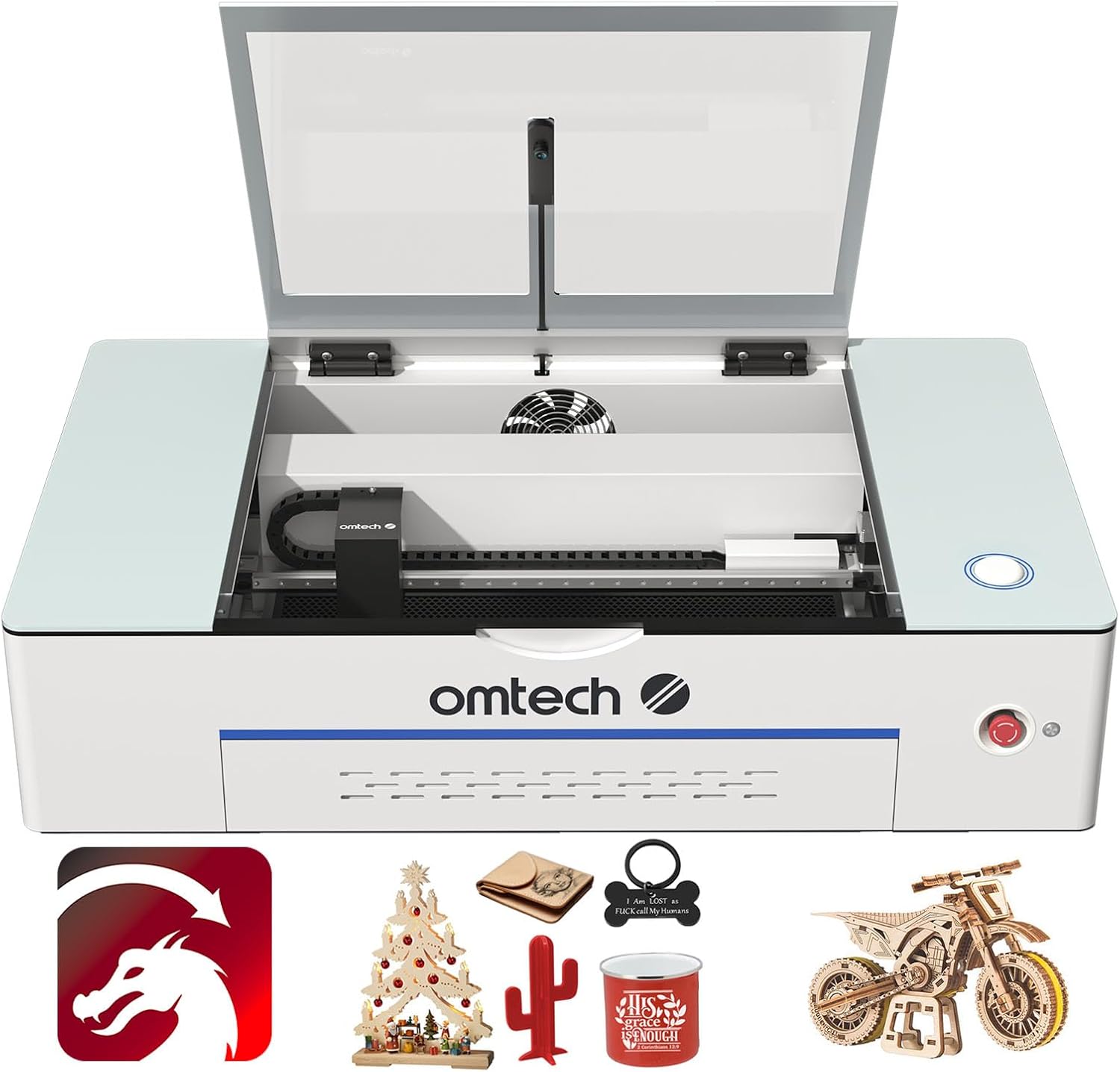 OMTech Polar 50W CO2 Laser Engraver Cutter, Desktop Laser Engraving Cutting Machine with 2 Rotary Axes 300x510mm Workbed 5MP Camera Water Chiller Fume Extractor Lightburn Compatible for Wood Acrylic
