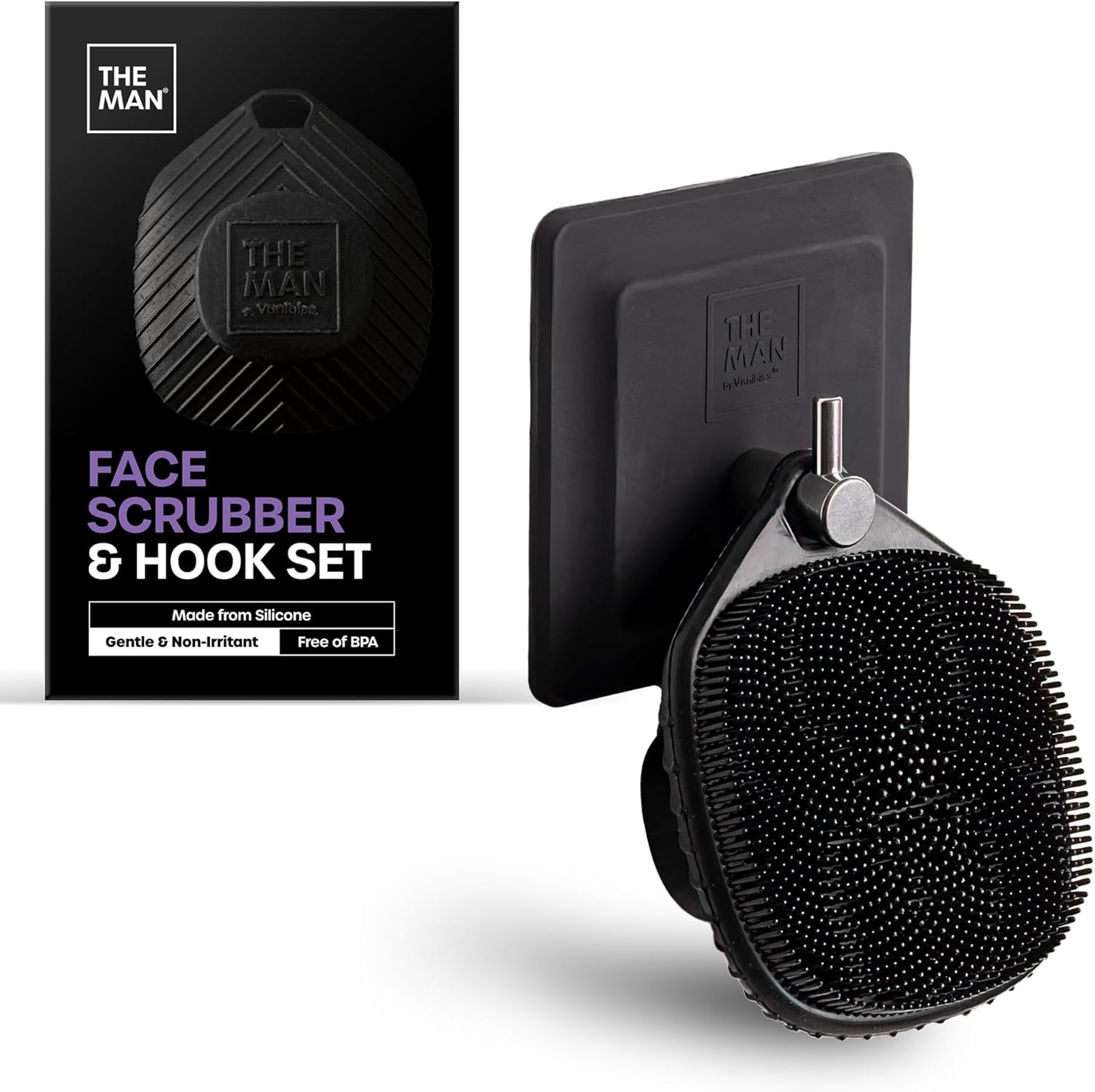 The Man Face Scrubber & Hook - Silicone Face Scrubber for Men, Gentle Exfoliating Face Massager, Flex Face Brush for Men, Removes Dead & Dry Skin, Facial Cleansing Brush (1 Set)