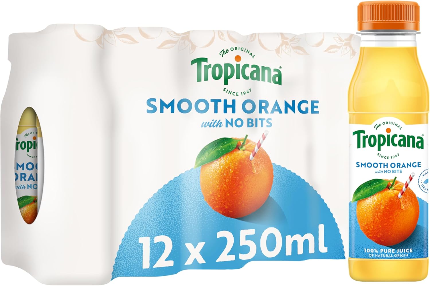 Tropicana - Orange Fruit Juice with Bits - Long Life Pure Orange Juice, No Added Sugar, No Added Artificial Flavours, with Vitamin C - Breakfast Drink - 250ml