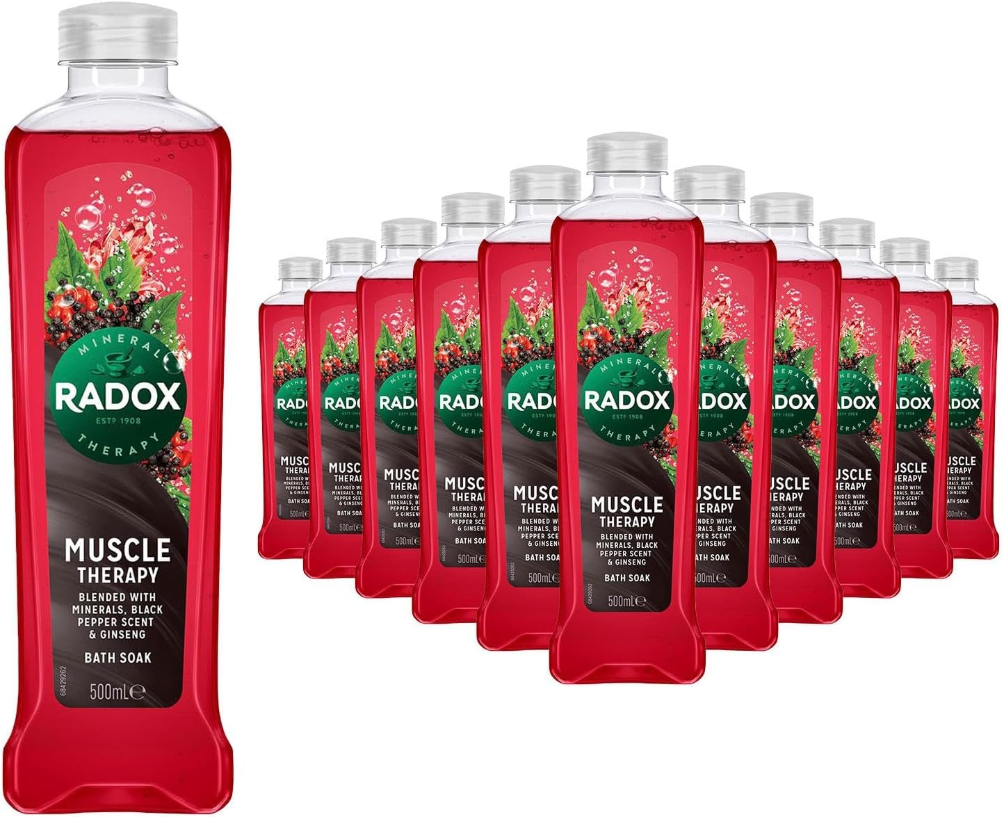 Radox Mineral Therapy Muscle Bath Soak Bubble Bath 500 ml, Bulk Buy (Pack of 24, Black Pepper and Ginseng)