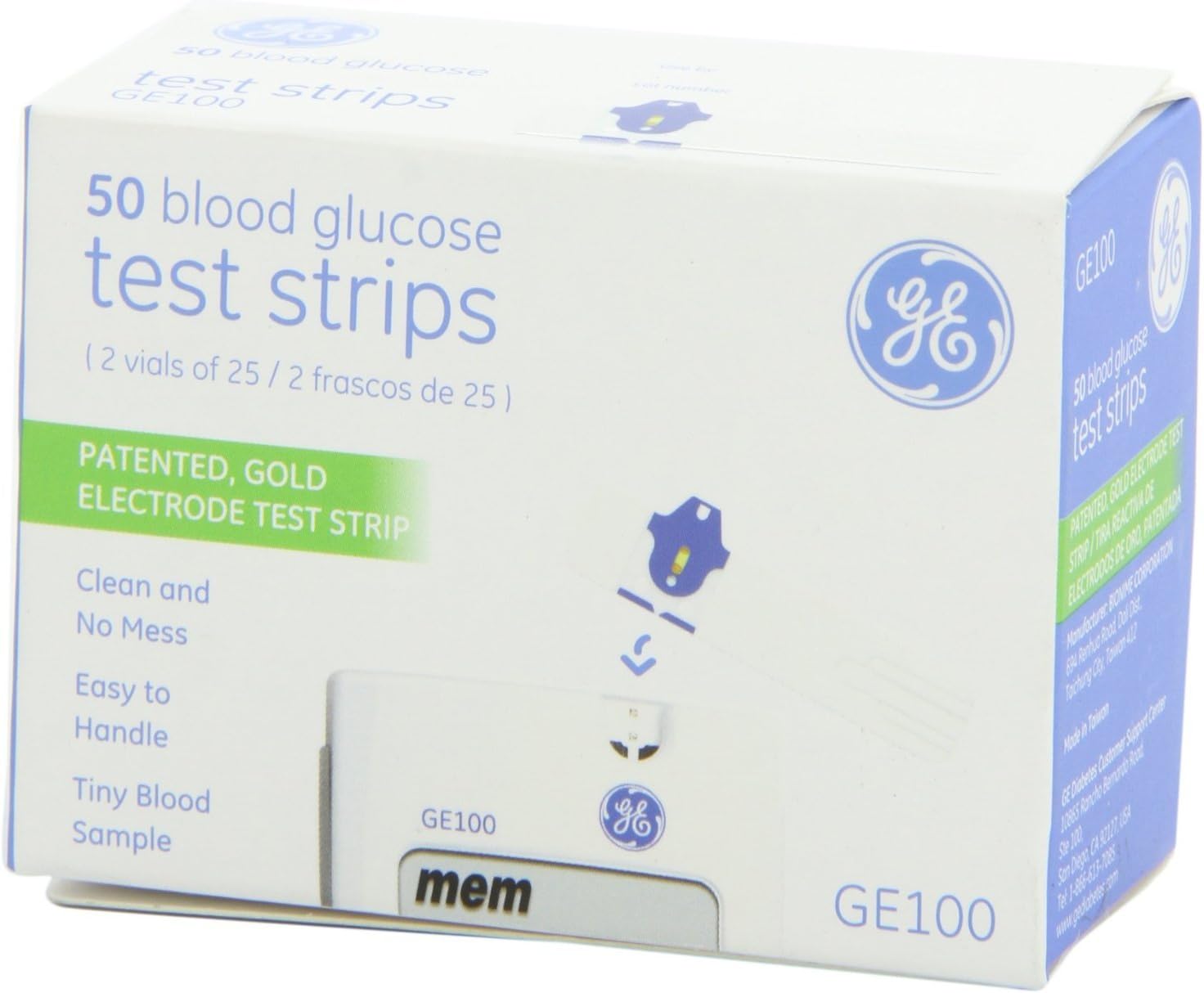 GE100 Blood Glucose Test Strips - 4/Boxes of 50 Strips = 200/Total Strips