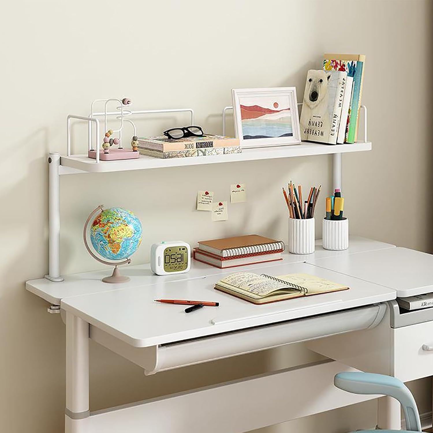 ONFSZCKB Desktop Shelves，( Clamp-on Desk Shelf, Clamp on Desk Organizer Shelf, Metal Desk Extender Side Table, Clamp-on Above or Under Desktop Storage Shelf, Desk Shelving Unit, C-Clamp Design(White,