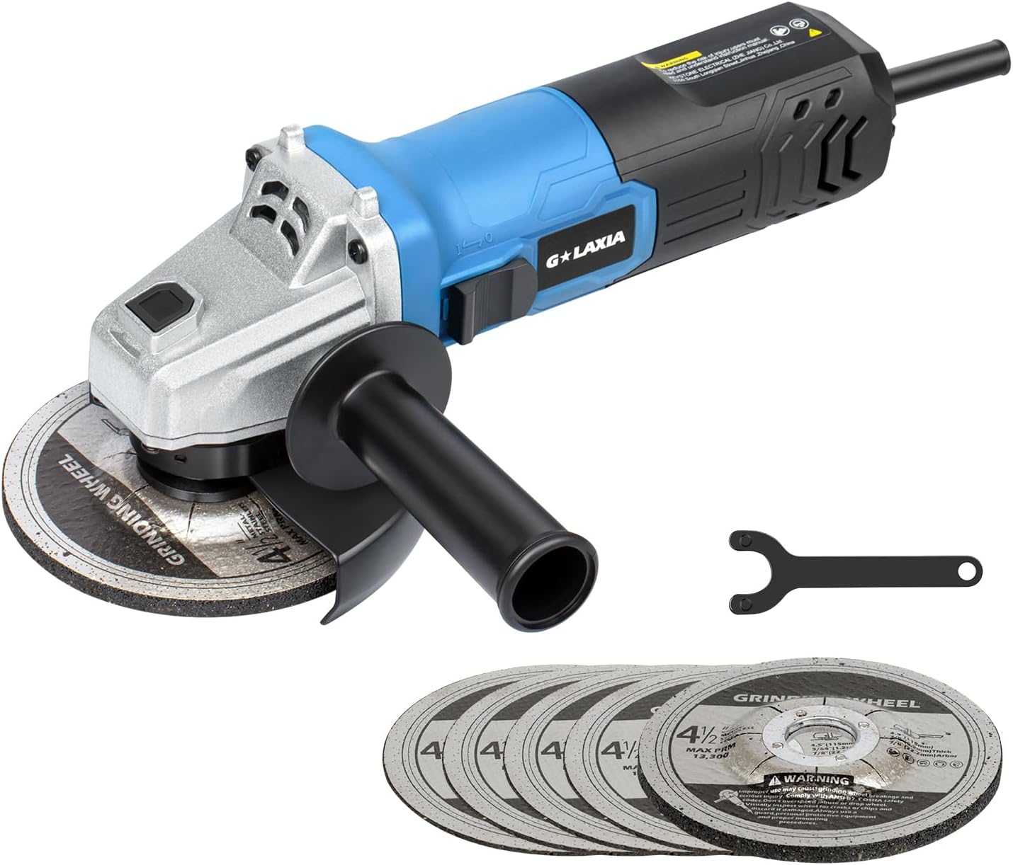Angle Grinder，4 Amp Electric Grinder Tool with Grinding and Cutting Wheels, Auxiliary Handle for Cutting, Grinding, Polishing and Rust Removal