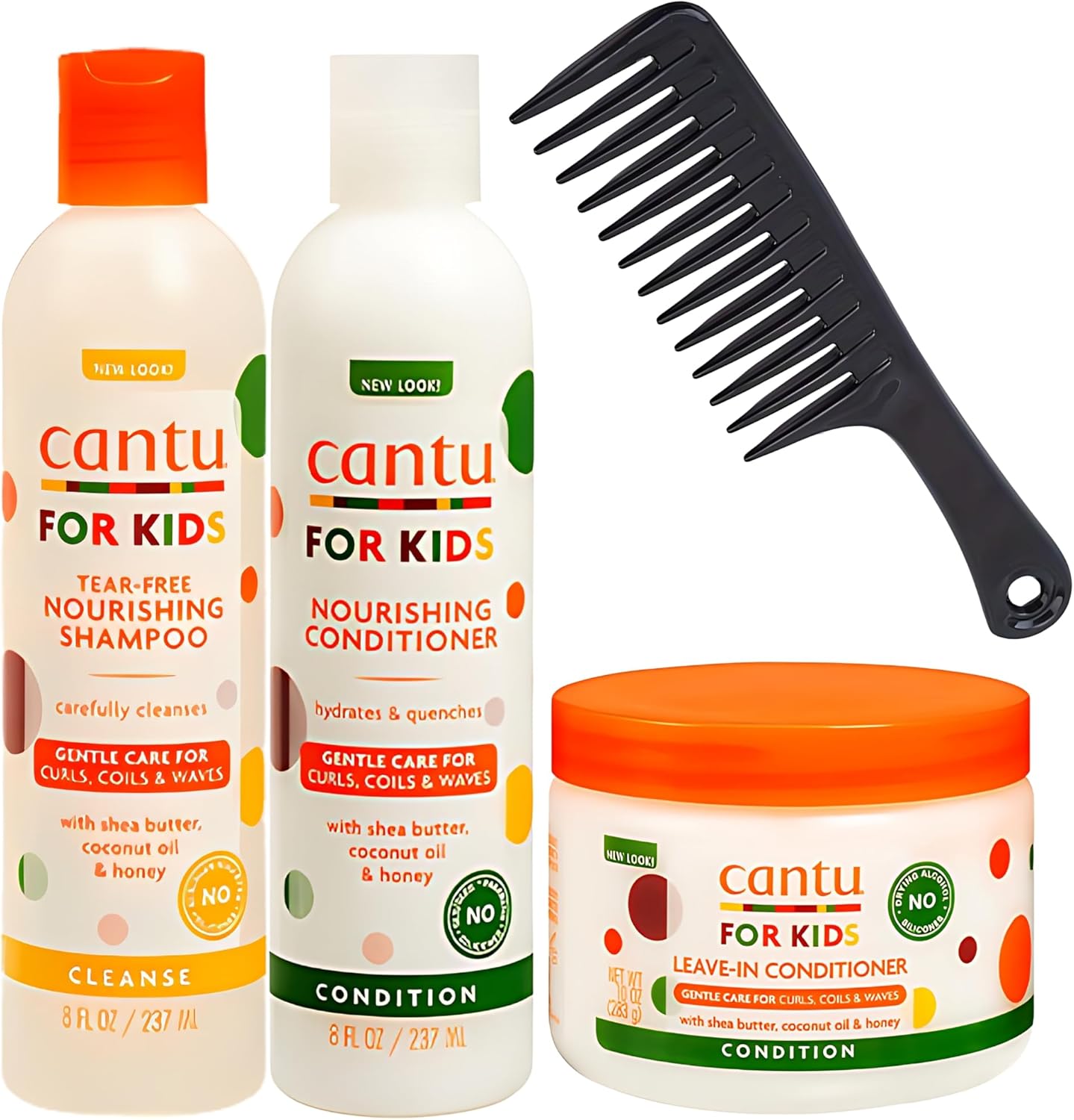 Kids Shampoo & Conditioner Set, Cantu Kids Leave-In Conditioner, Nourishing Kids Shampoo and Conditioner, Amara Wide Tooth Comb for Curly Hair & Afro Hair Products, Best Kids Curly Hair Products