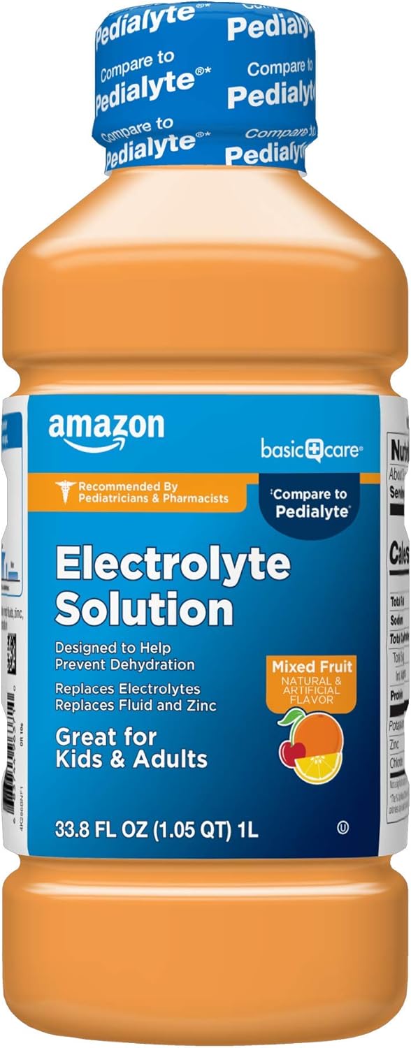 Amazon Basic Care Electrolyte Solution, Mixed Fruit, Designed to Prevent Dehydration, Replaces Electrolytes, Fluid and Zinc, 33.8 fl oz (Pack of 1)