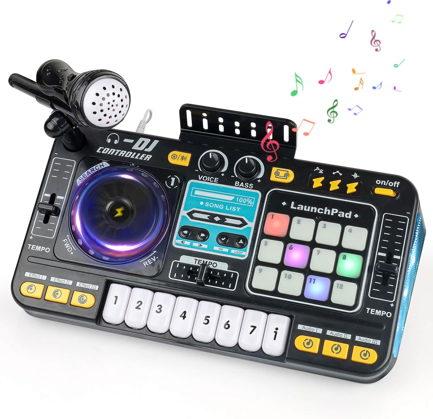 DJ Mixer for Kids Age 3+, 2-In-1 8-Key Keyboard Piano 12 MIDI Buttons DJ Set with Entertainment Mode, Bluetooth & Recording Function, Musical Toys Gifts for Birthday, Christmas, New Year