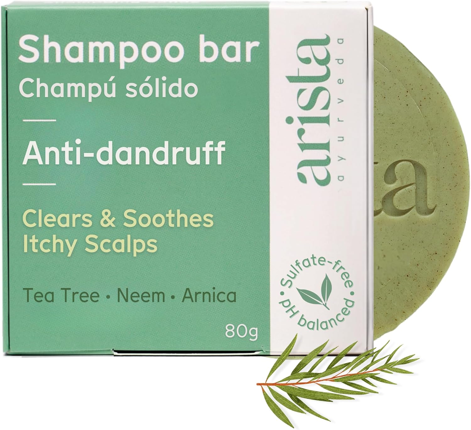Arista ayurveda Anti Dandruff Shampoo Bar | Sulfate Free Tea Tree Oil, Neem Leaf Powder & Arnica Antibacterial Wo Vegan Bar, Pack of 1