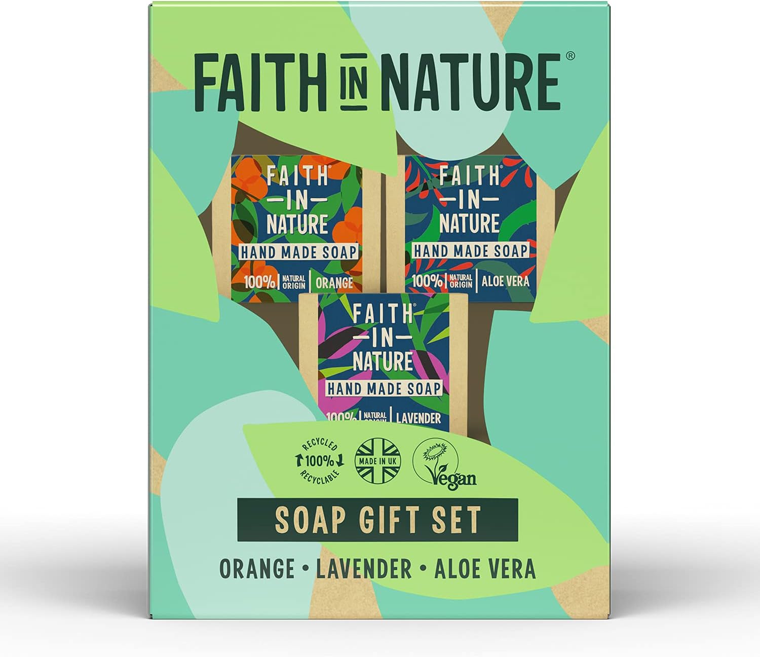 Faith In Nature Natural Handmade Soap Gift Set, Vegan and Cruelty Free, No SLS or Parabens, 3 x 100g