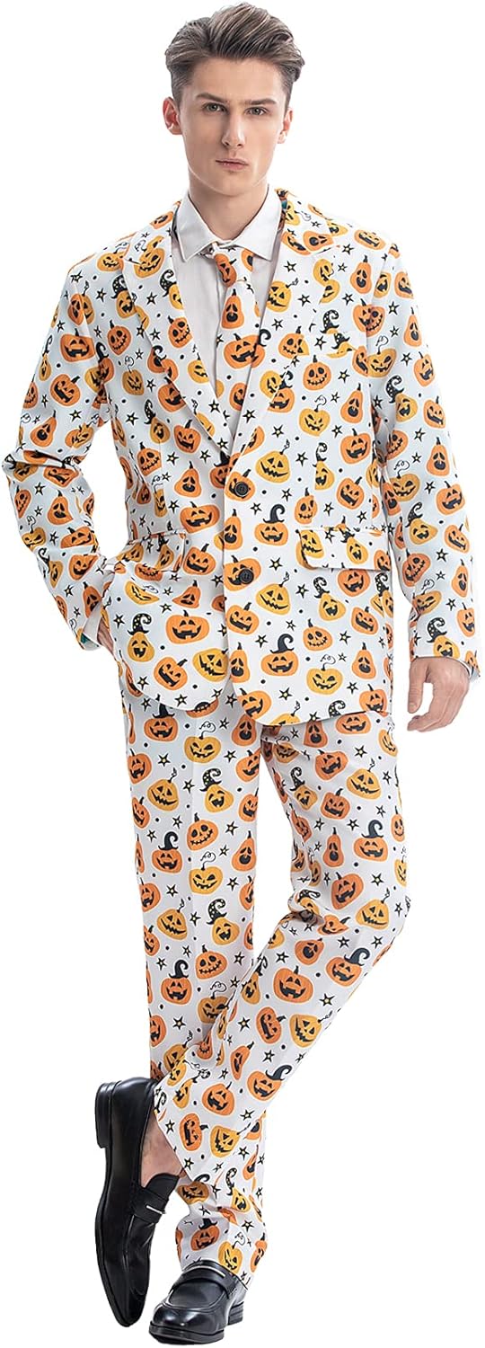 ACH Halloween Suit for Men Party Costume Adult in Different Prints 3PCS Ugly Funny Men’s Jacket Outfit Cosplay with Tie Pants