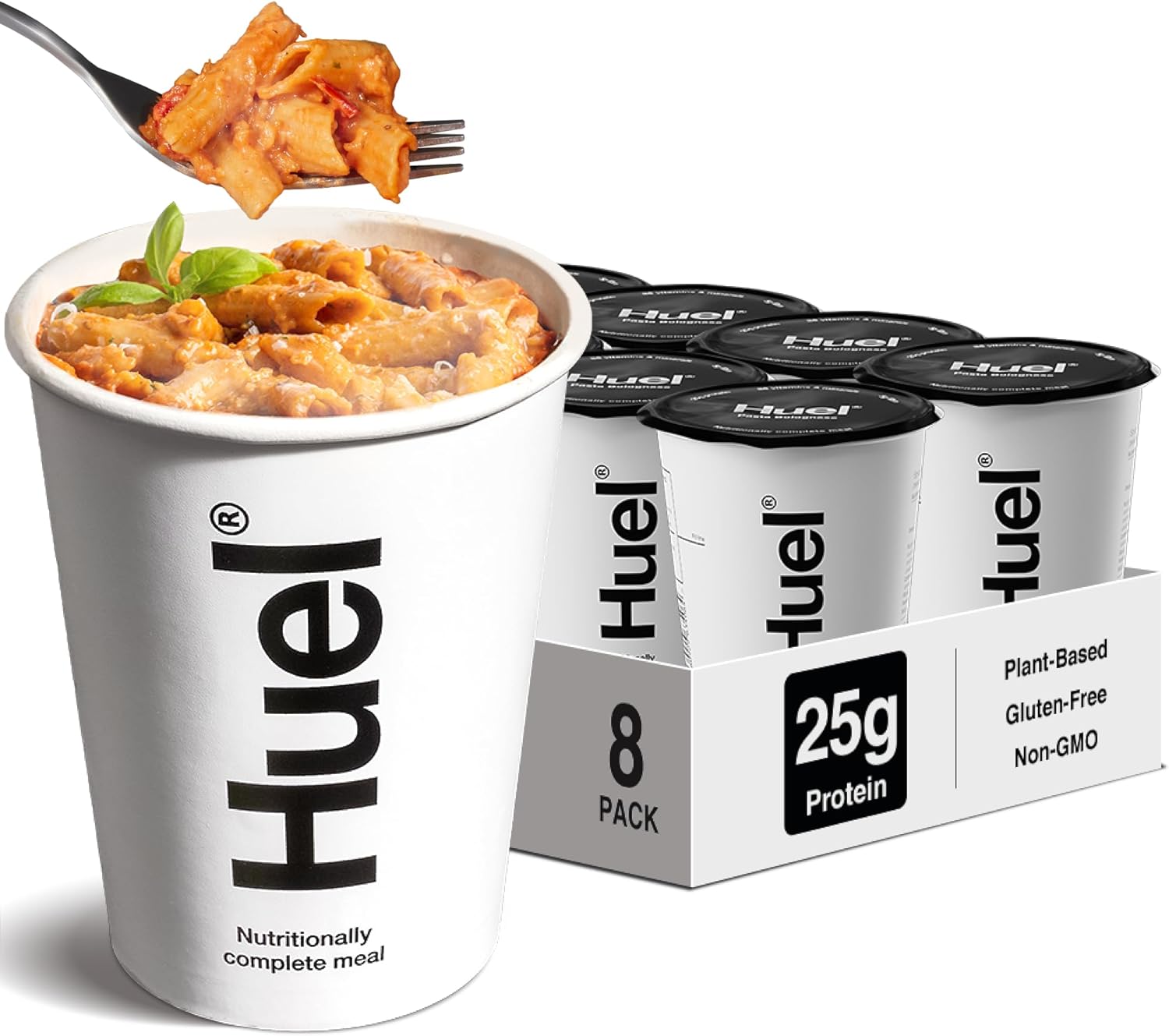Huel Hot & Savoury Cups, Pasta Bolognese (8 x Pots), High-Protein Vegan Ration Packs, Protein Pasta with 26 Vitamins & Minerals, Healthy Ready Meals