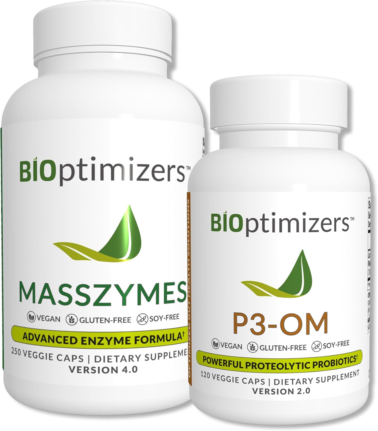 BiOptimizers P3-OM & MassZymes Supplements Bundle | Premium Digestive Enzymes & Probiotics for Women & Men | Doctor-Formulated | 370 Capsules