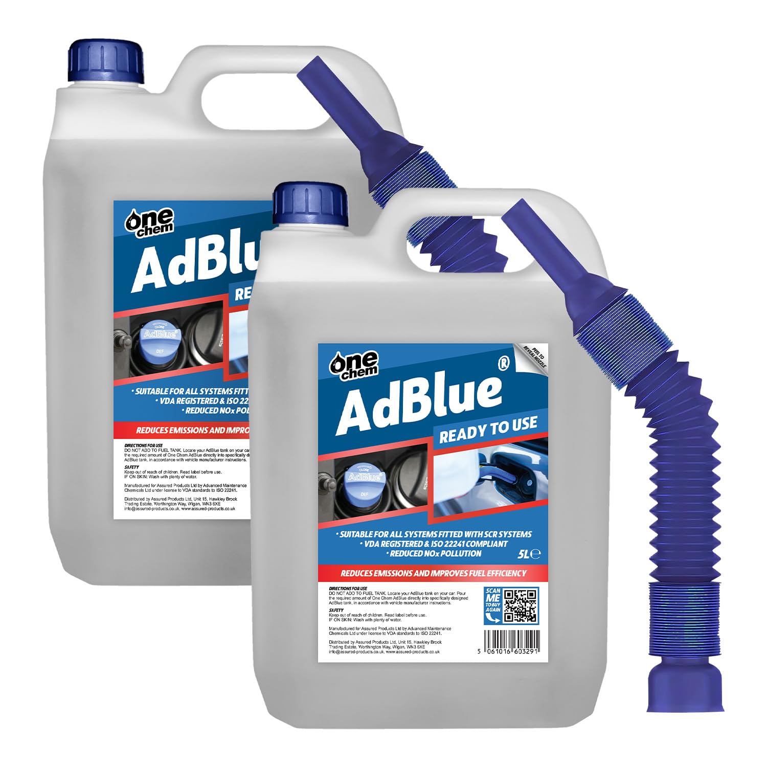 One Chem AdBlue Diesel Exhaust Fluid Additive, 2 x 5 Litres, Easy Pour Spout, Multi-Pack