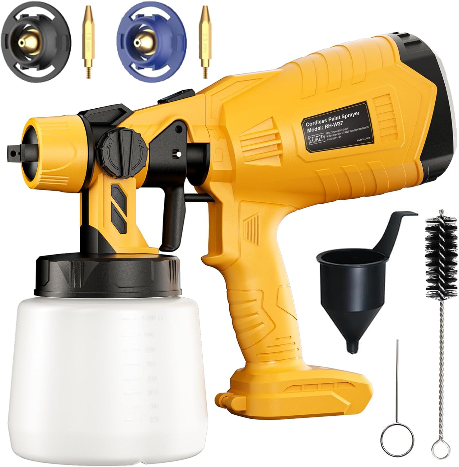 Paint Sprayer for Dewalt 18V 20V Battery Cordless Fence Paint Sprayer witn 3 Spray Patterns & 1000ml Tank for Fencing and Decking, Spray Gun Handheld Paint Sprayers for Home DIY Painting(No battery)