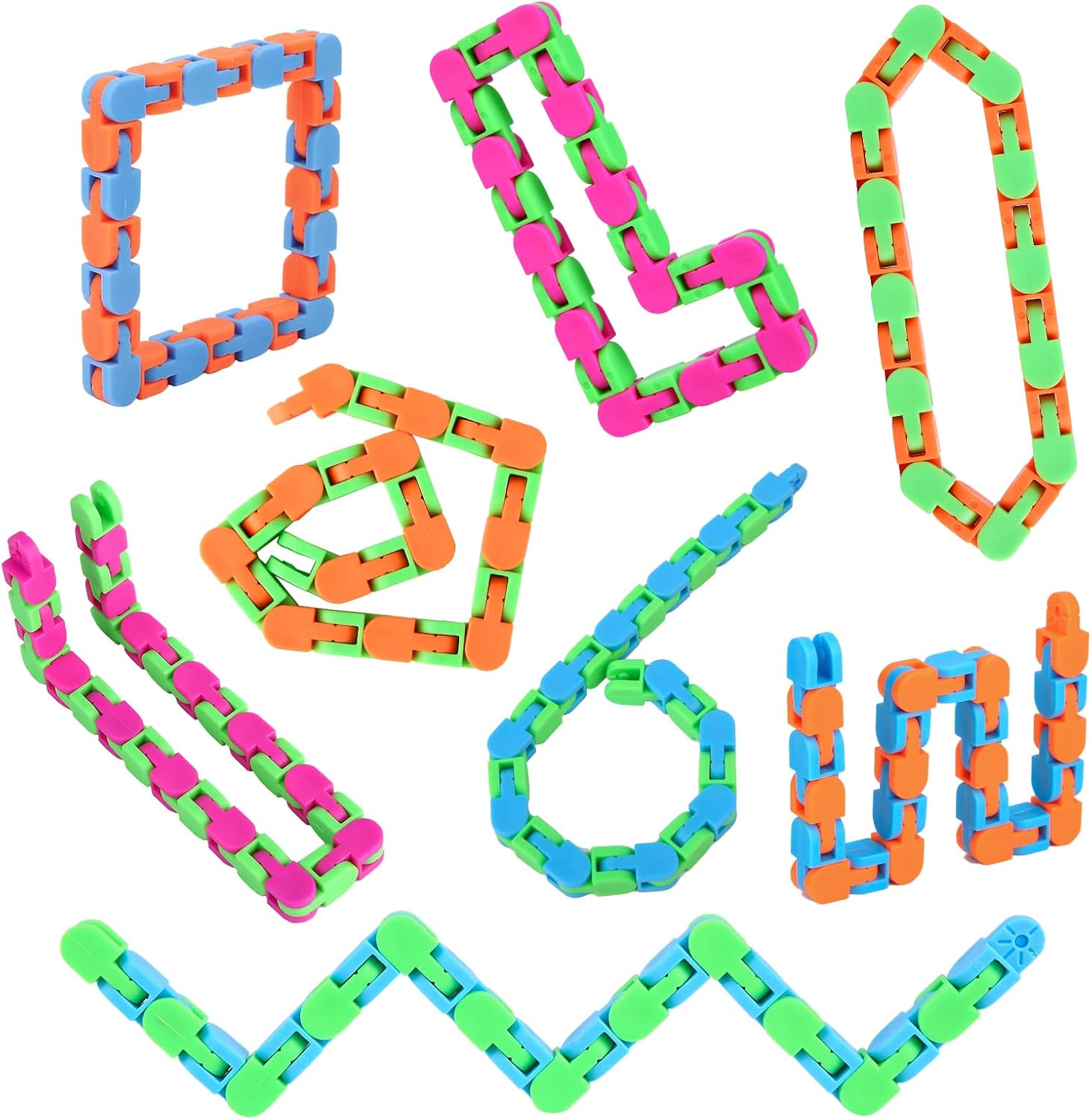 8Pcs Fidgets Wacky Tracks Fidget Toys for Kids Classroom Students Gifts School Prizes Stocking Stuffers Sensory Autism Snap Fidget Click Snake Toys for Adults Travel Stress Relief ADHD
