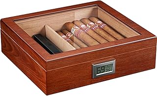 Flauno Cigar Humidor with Digital Hygrometer, Holds up to 40 Cigars, Cedar Wood Lining, Humidifier, Divider