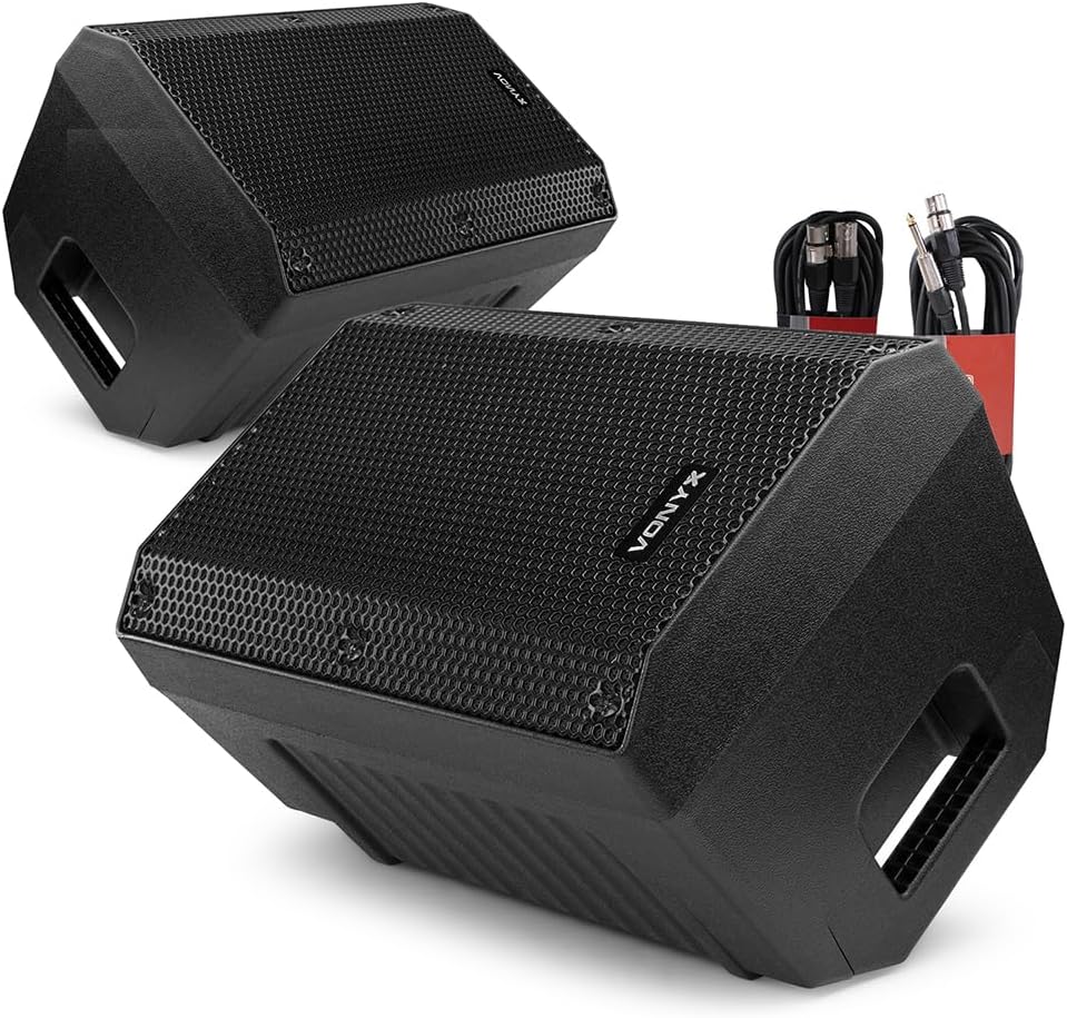 VONYX VSA08BT 8" Active Stage Monitor Speaker Kit with Bluetooth 250W Floor Monitor System - Pair with Professional Audio Cables for Live PA & Foldback Sound Setup
