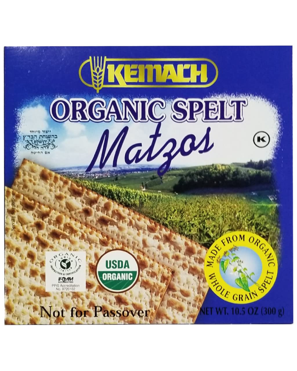 Kemach Organic Spelt Matzos, Whole Grain, 10.5 oz.