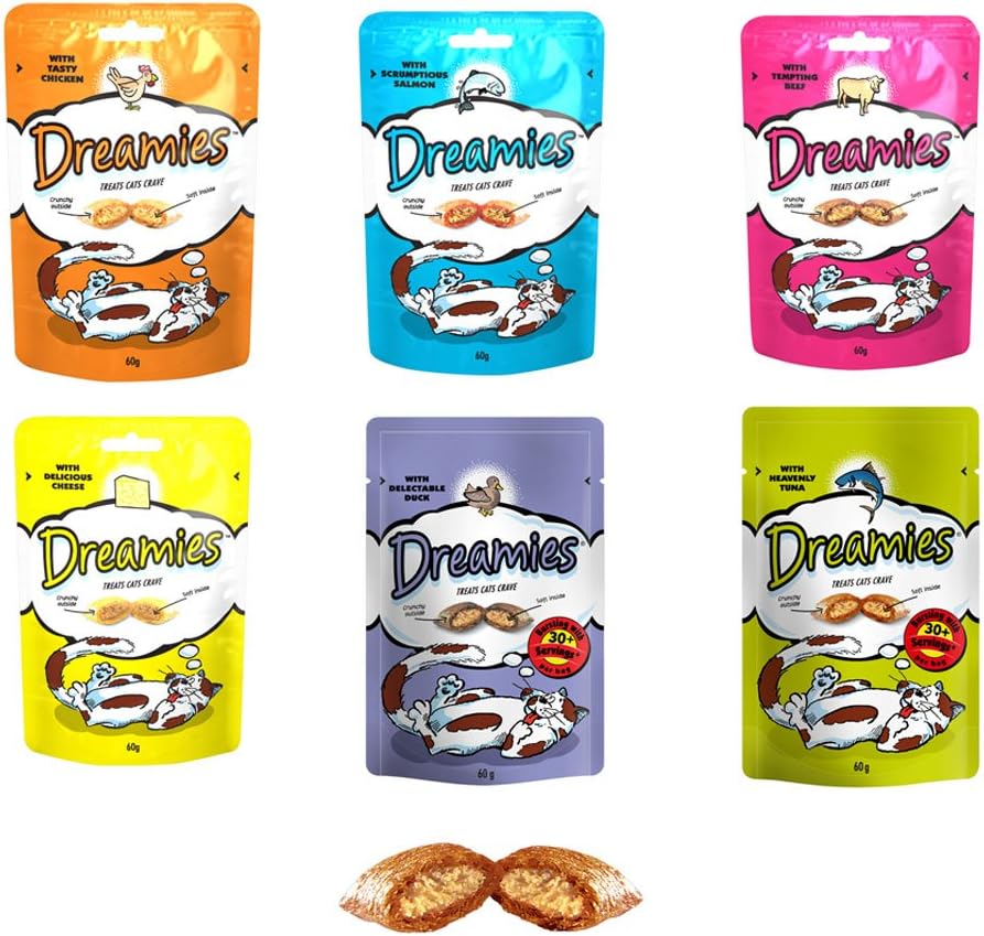 Dreamies Bulk Buy 12 Packs of Mixed (2 of Each Flavour), See Which One Your Cat Loves The Most! Save On Postage by Bulk Buying! 12 X 60G Bags (720G Total)