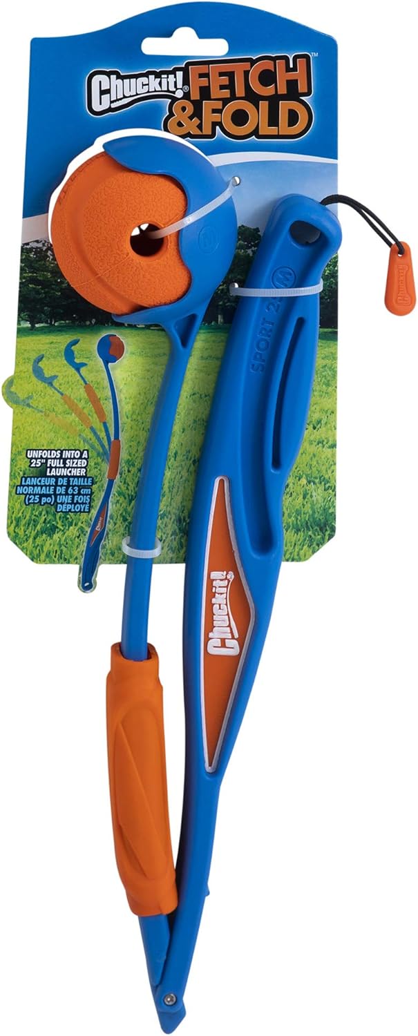 Chuckit! Fetch & Fold Dog Ball Launcher Pick Up and Throw Hands Free Dog Toy Rubber Fetch Ball Thrower Set