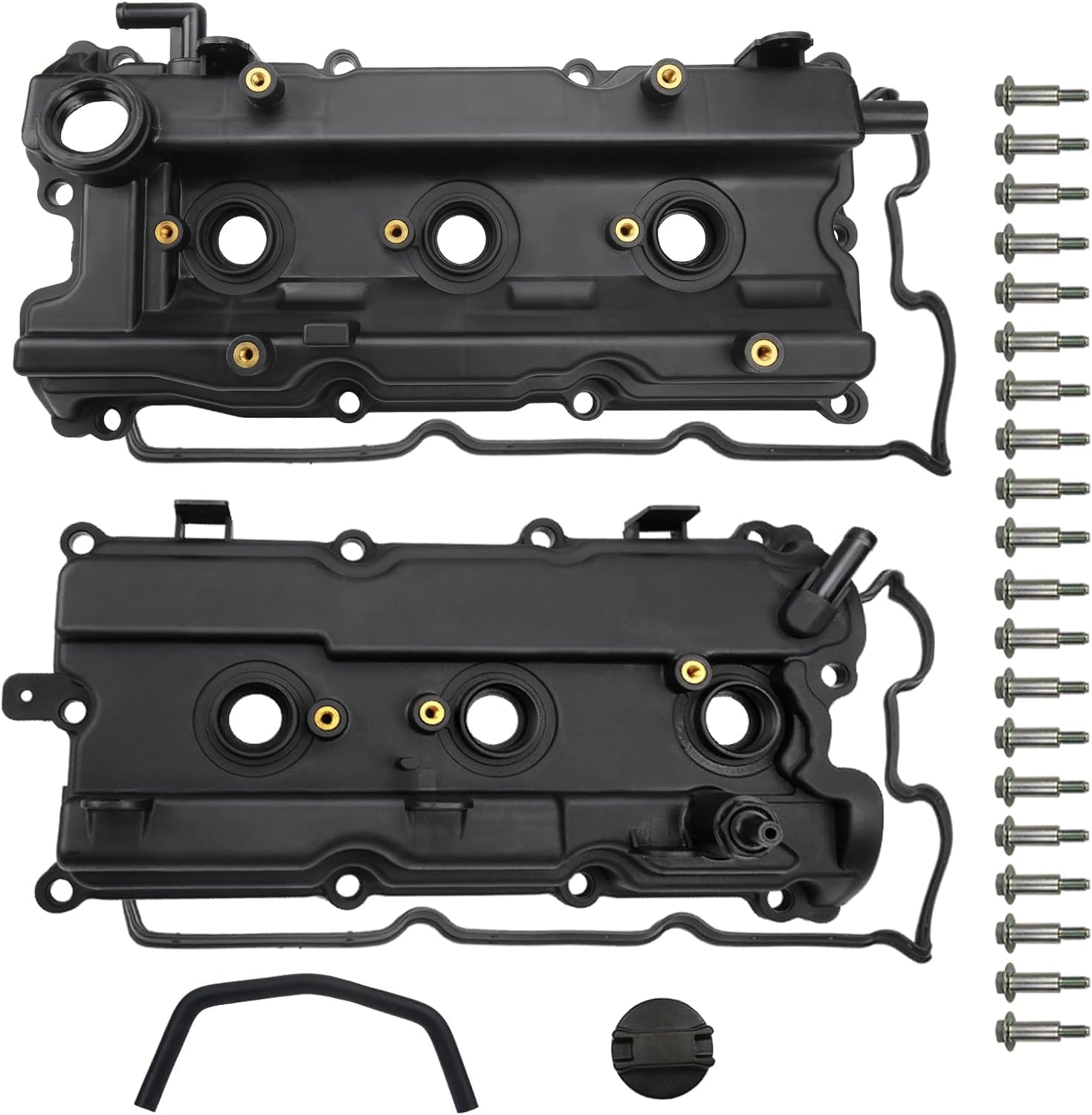 Engine Valve Cover Set with Bolts & Oil Cap & Gaskets & Spark Plug Tube Seals & PCV Valve Compatible with 2002-2007 Nissan Altima Maxima Murano Quest Infiniti I35 VQ35DE V6 3.5L Part# 264-984 265-985