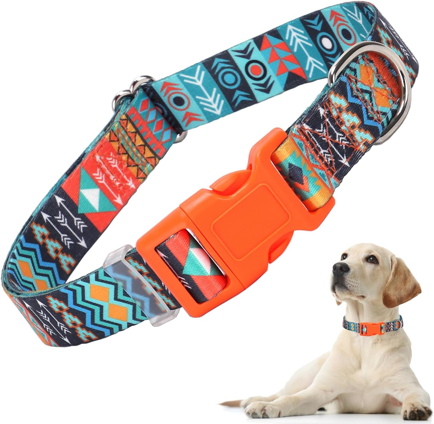Dog Collar for Medium Dogs with African Tribal Aztec Mexican Native Southwestern Boho Pattern, Adjustable Pet Collars for XS Small Medium Large Dogs (Tribal-M)