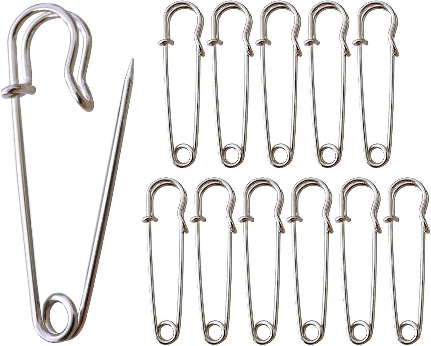 Redamancy Large Safety Pins, 12 Pcs Heavy Duty Blanket Pins, 2.5 Inch/63 Mm Kilt Pins, Stainless Steel, Nickel