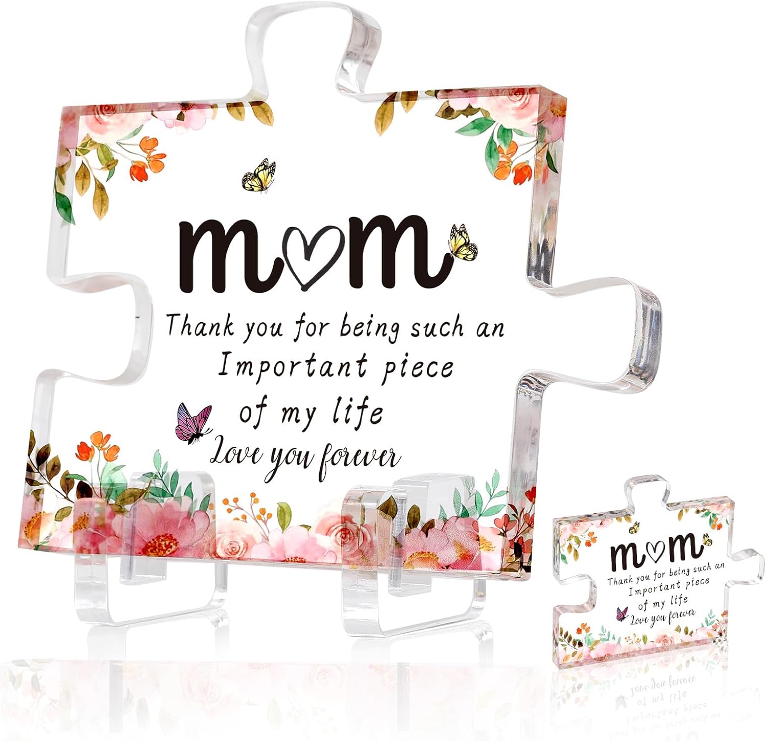 Gifts for Mom, Mothers Day Thanksgiving Birthday Gifts for Mom, Delicate Mom Birthday Gifts from Daughter Son, Engraved Acrylic Block Puzzle Piece 4.72x3.93IN, Ideal for Holiday Presents