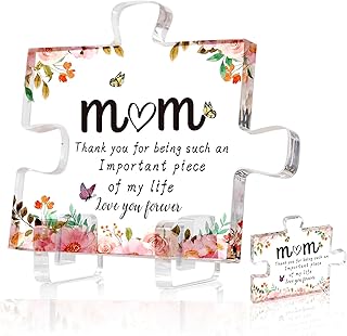 Gifts for Mom, Mothers Day Thanksgiving Birthday Gifts for Mom, Delicate Mom Birthday Gifts from Daughter Son, Engraved Acrylic Block Puzzle Piece 4.72x3.93IN, Ideal for Holiday Presents