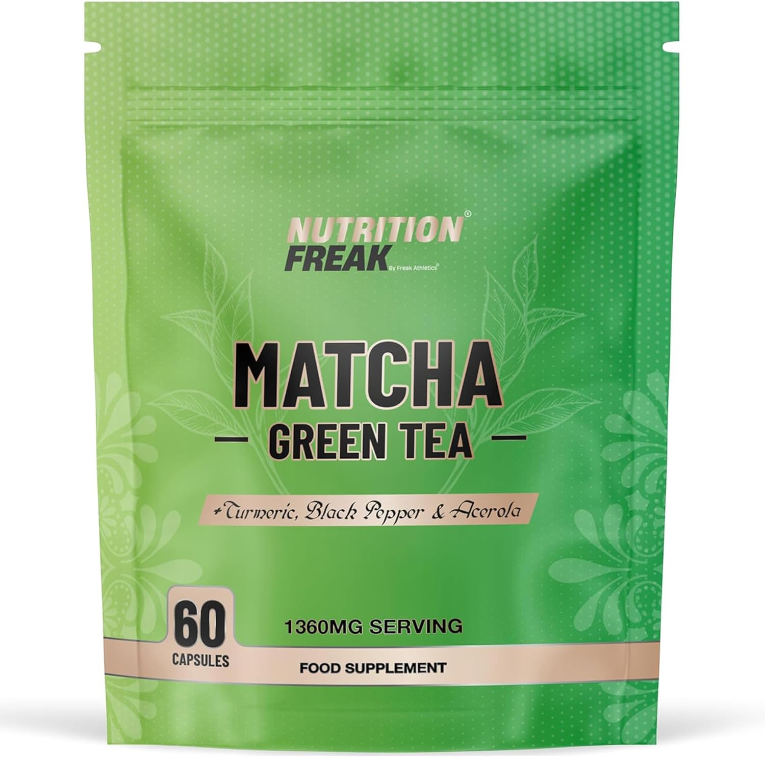 Matcha Green Tea 60 Capsules - Matcha Green Tea Tablets - Boosted with Turmeric, Acerola Cherry & Black Pepper