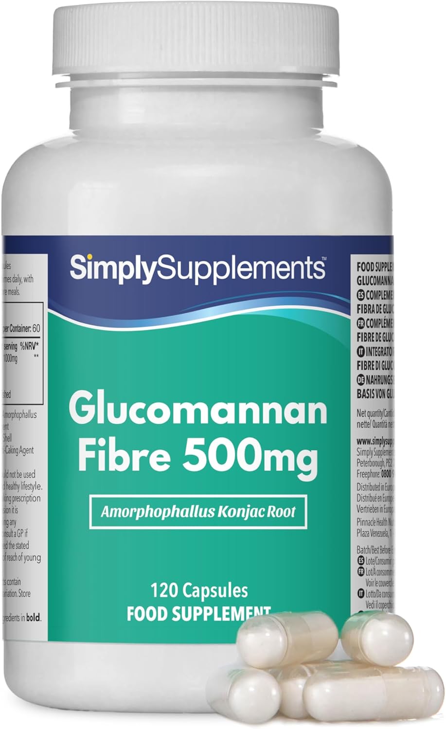 Glucomannan Fibre 500mg Capsules | Supports Weight Loss on an Energy-Restricted Diet | 120 Capsules | Manufactured in The UK in Accordance with GMP Standards