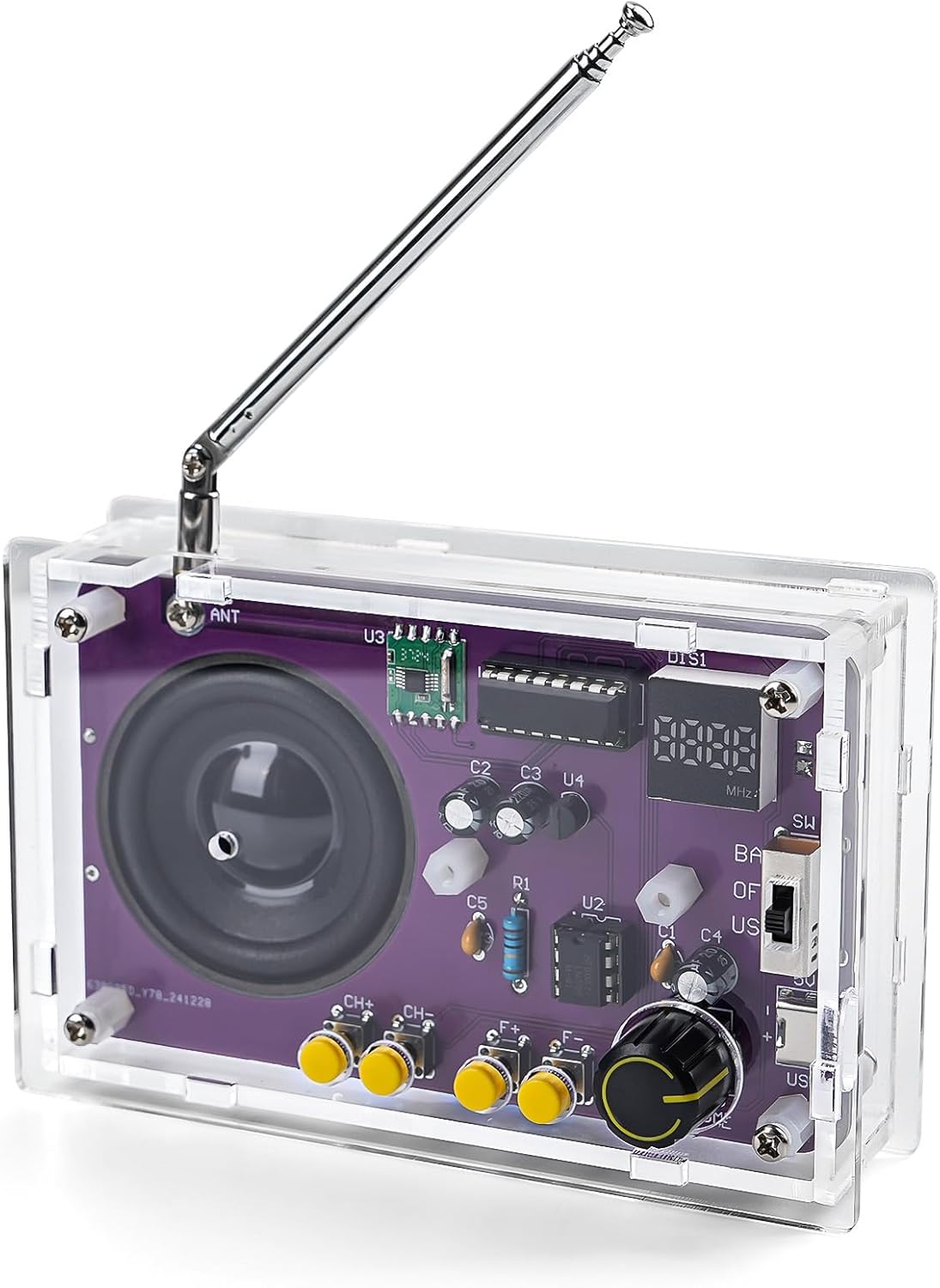 Radio with 2inch Speaker and Acrylic Case, DIY FM Radio Soldering Project, Electronic Soldering Practice Kit for High School STEM Education