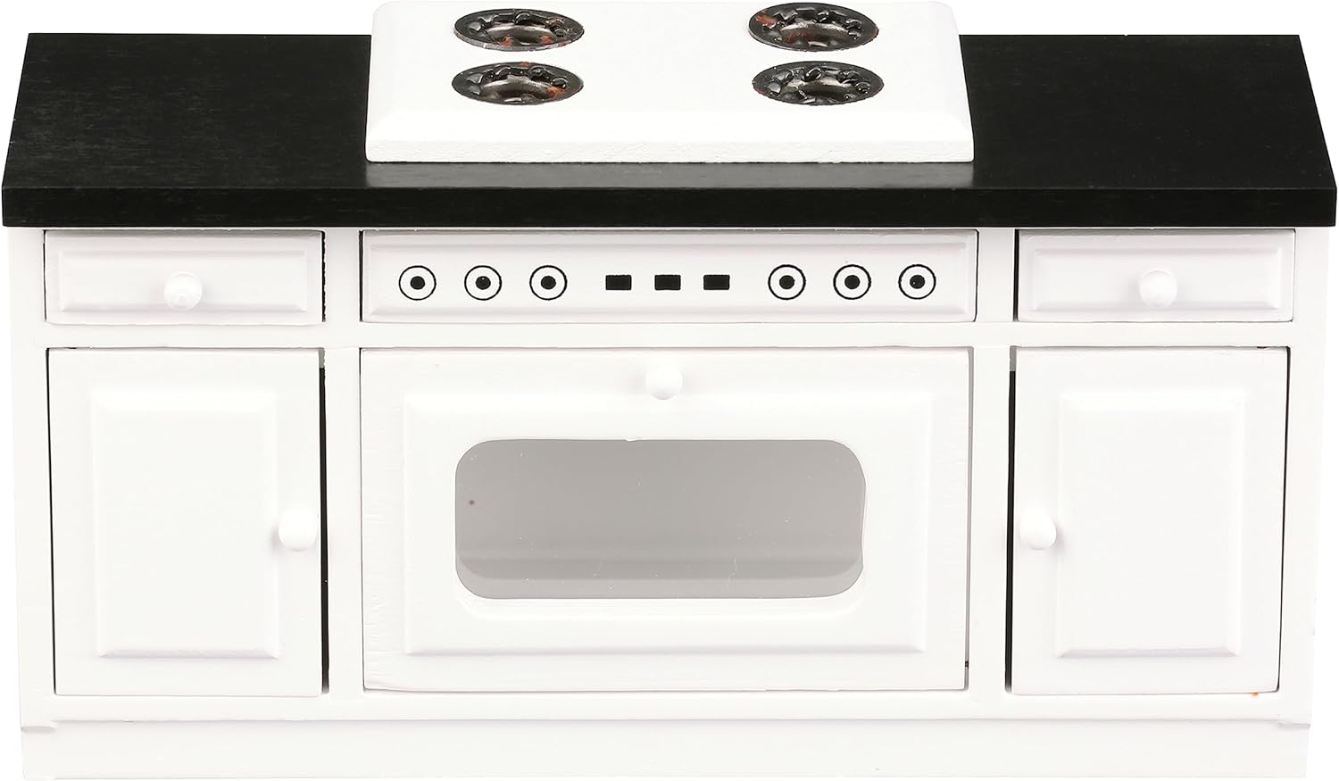 Wooden Dollhouse Kitchen Stove, Miniature Dolls House Oven, Four Burners, Range, Cabinet, 1/12 Scale, White Farmhouse
