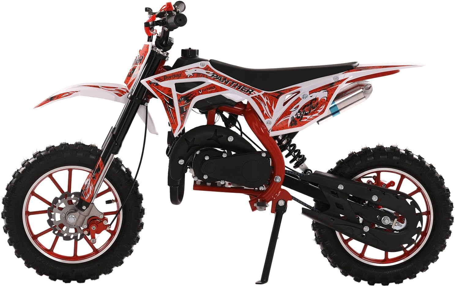 49cc Kids Dirt Bike, Gas Powered 2-Stroke Mini Motocross Motorcycle, Off-Road Dirtbike for Kids 8-14 with Front/Rear Disc Brakes, Shock Absorption, Soft Seat Cushion