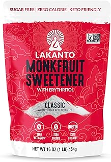 Lakanto Monk Fruit Sweetener With Erythritol, White Sugar Substitute From Monk Fruit Extract, Classic White Sugar Replacement for Baking, Coffee & Tea, Gluten Free, Low Carb, Non GMO, Keto, 1 LB Bag