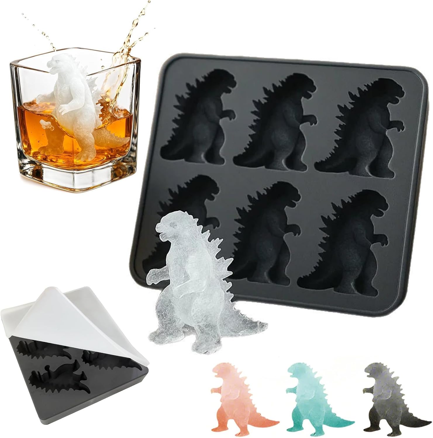 Silicone Ice Cube Tray, Godzilla Ice Cube Molds for Cocktails and Whiskey, Flexible Ice Ball Mould for Themed Parties, Easy Release Ice Ball Maker, 14.5x12.5x2cm