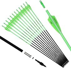 30inch Carbon Arrow Fluorescence Color Targeting and Practice and Hunting Arrows for Compound Bow and Recurve Bow with Removable Tips(Pack of 12)