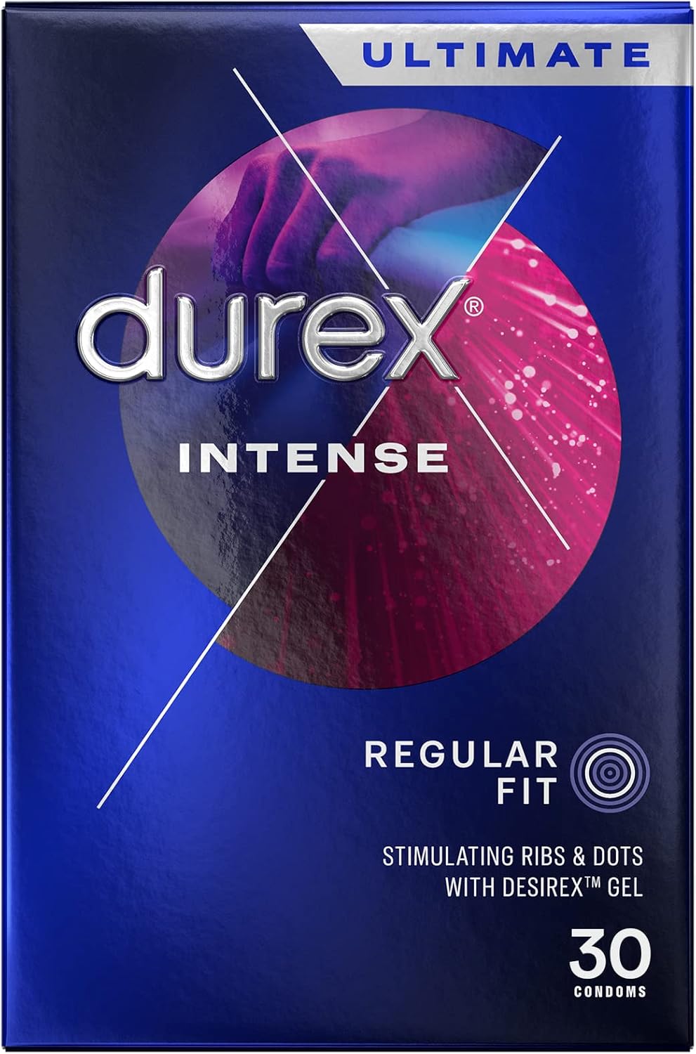Durex Intense Condoms, Regular Fit, 30s, Easy On Shape, Dotted and Ribbed