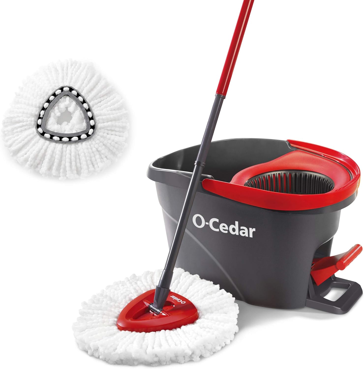 O-Cedar Easywring Microfiber Spin Mop & Bucket Floor Cleaning System with 1 Extra Refill,Red / Gray