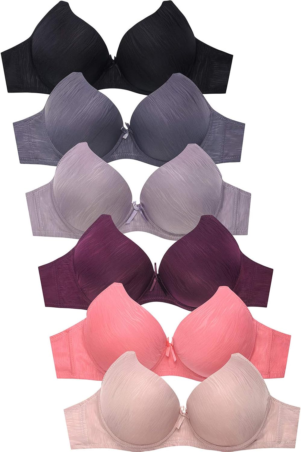 Mamia Women's Basic Lace/Plain Lace Bras (Pack of 6)- Various Styles (Jacquard1, 38B)