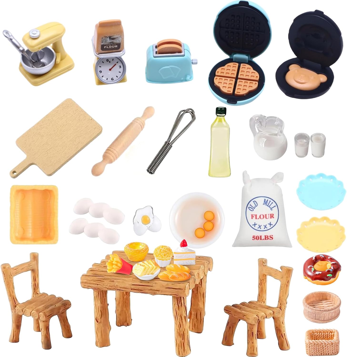 37 Pcs Miniature Dollhouse Furniture Set, Mini Breakfast Scene Dollhouse Accessories For Children Girls Boys Age 3+, 1:12 Kitchen Accessories For Dollhouse Decoration Pretend Play
