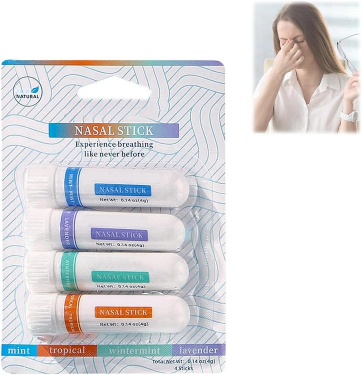 4 Pieces Nasal Stick, Natural Nasal Inhaler,Natural Ingredients Nasal Inhaler Stick,Nasal Stick, Aromatherapy Nasal Inhaler Sticks,Nasal Inhaler Aromatherapy Stick,Easy Breathing, Enhanced Focus