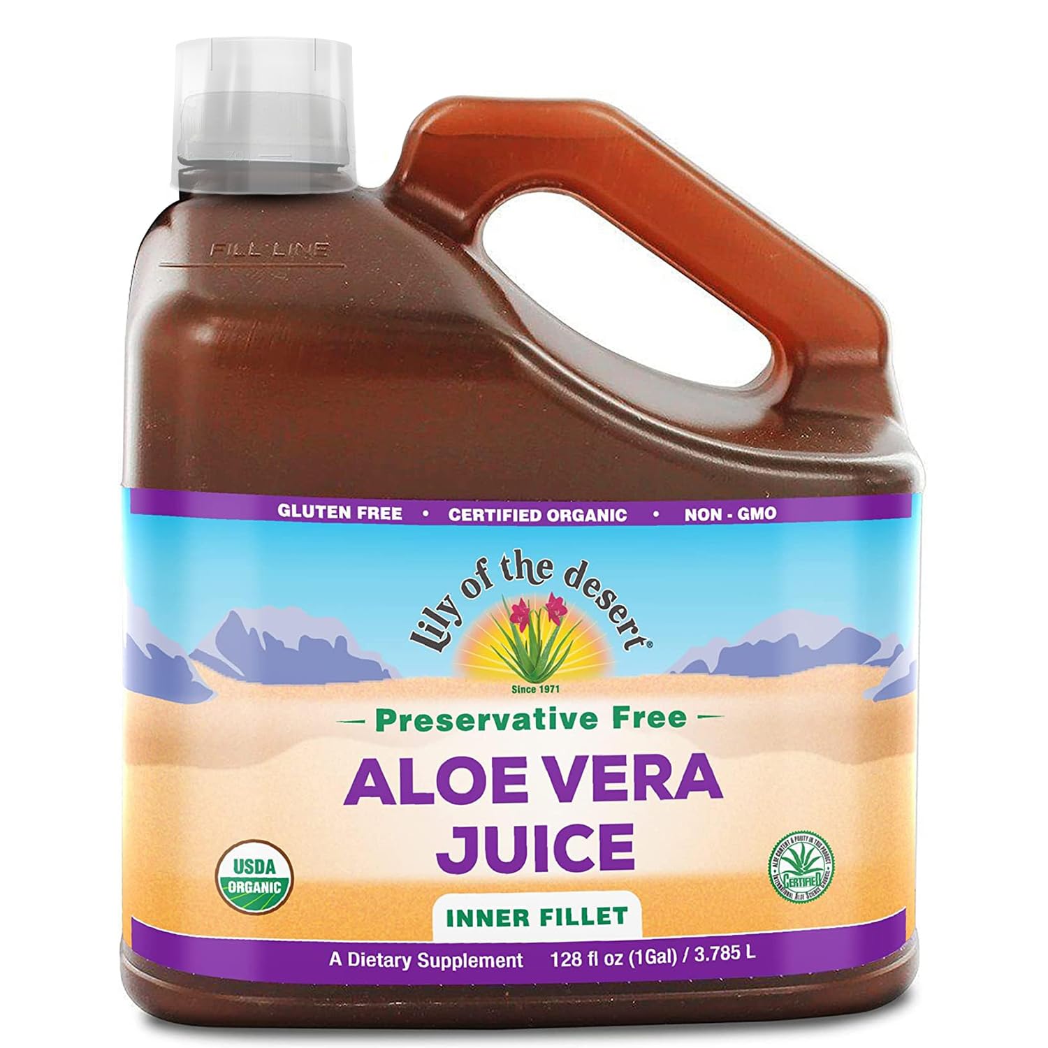 Lily of the Desert Aloe Vera Juice - Organic, Preservative-Free Inner Fillet Aloe Vera Drink with Natural Digestive Enzymes for Gut Health, Stomach Relief, Wellness, Glowing Skin, 128 Fl Oz