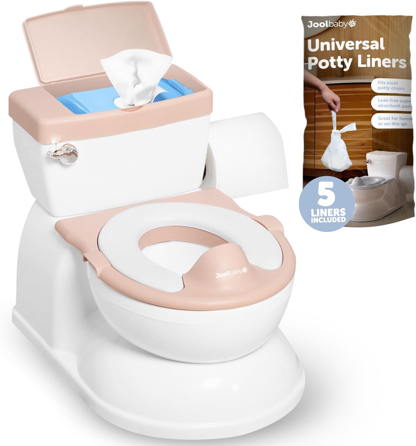 Real Feel Potty with Wipes Storage, Transition Seat & Disposable Liners - Realistic Toilet - Easy to Clean & Assemble - Jool Baby (Pink)
