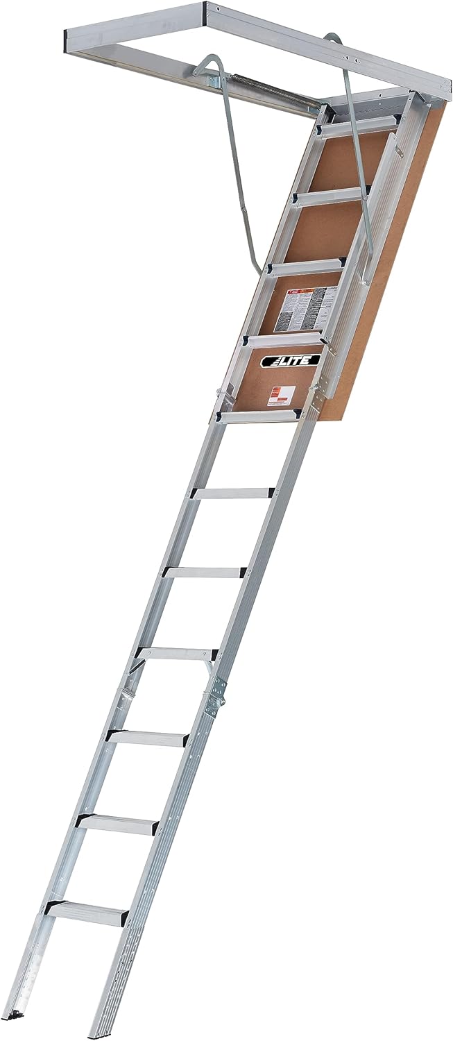 LITE 10-Foot Aluminium Attic Ladder 54" W x 22.5" H (Rough Opening), 375-Pound Load Capacity, Type IAA, AP2240MS