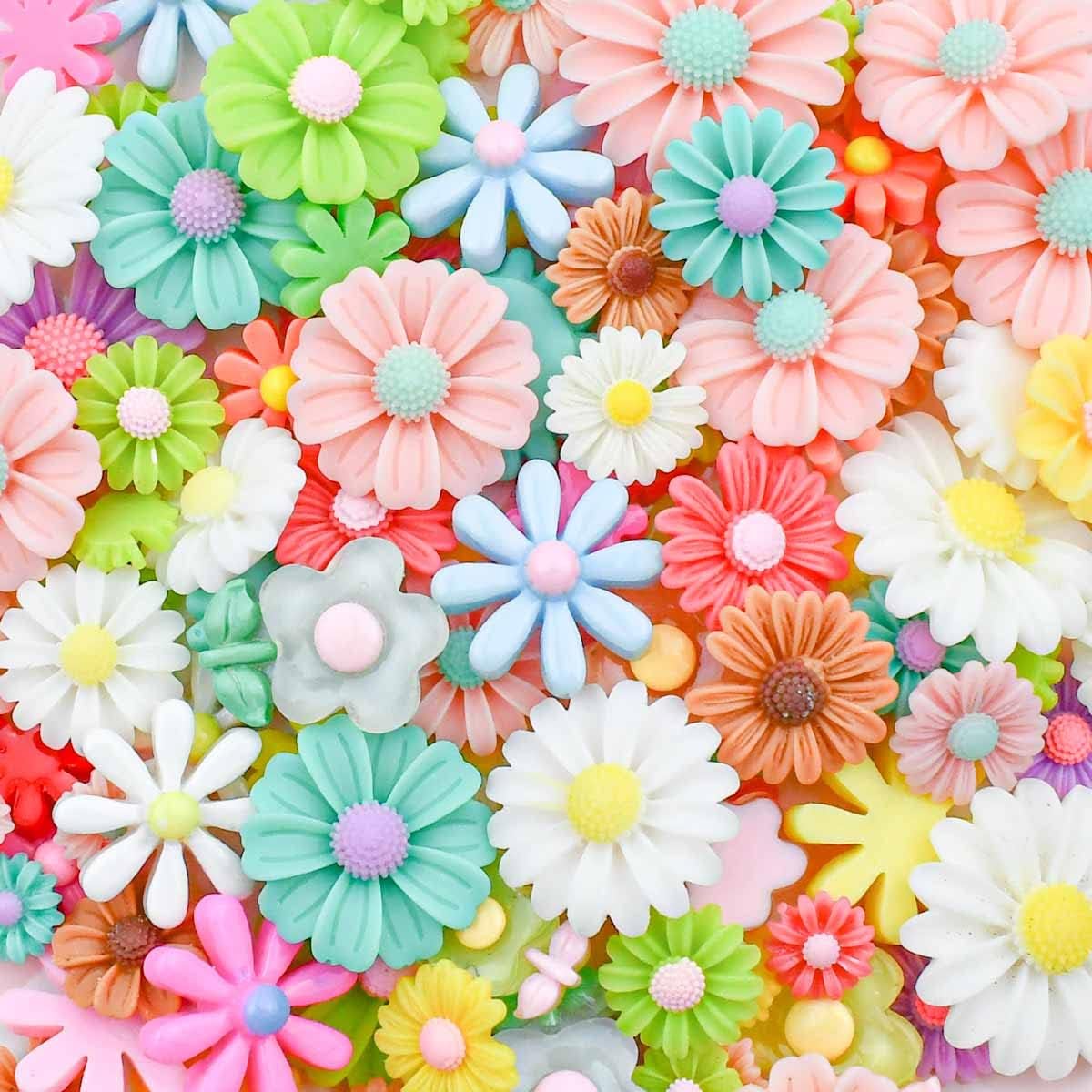 100 Pieces Flatback Resin Daisy Flowers Charms for Craft DIY Flower Cabochons Charms for Jewelry Making Scrapbooking Embellishments Mixed Color Sunflower Resin Slime Charms Hair Clip Phone Case Decor