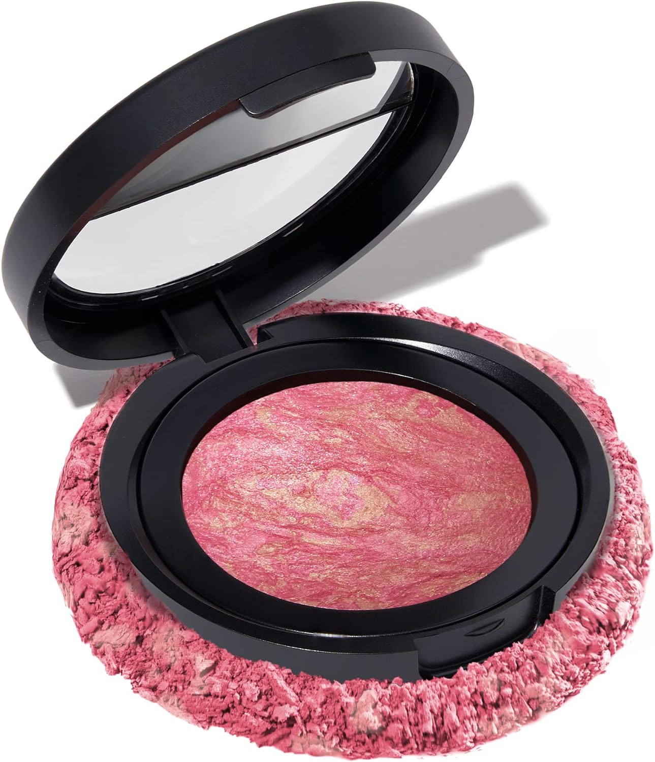 LAURA GELLER Baked Blush-n-Brighten Marbleized Blush Powder (Sunlit Rose) Creamy, Lightweight Blusher with Satin Finish