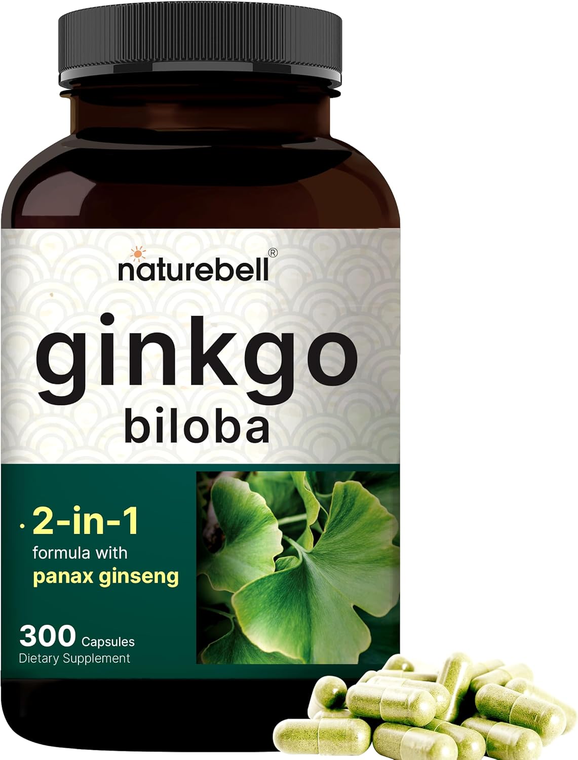 NatureBell Ginkgo Biloba 6,000mg with Panax Ginseng 500mg Per Serving | 300 Capsules – Max Strength Ginko Biloba Extract Supplements - Promotes Memory, Focus, and Brain Health